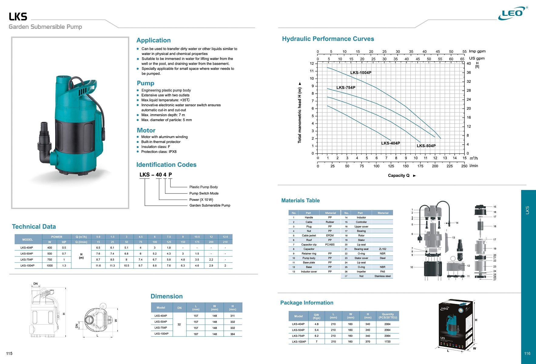 สเปคปั๊มจุ่ม LEO PUMP 1 HP อัตโนมัติ รุ่น LKS-754P